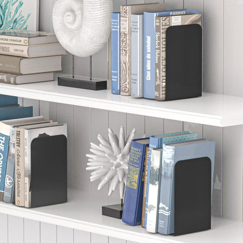 VFINE Bookends 1 Pair, Bookends for Shelves, Metal Black Book Ends for Shelves, Book Ends for Heavy Books, Book Shelf Holder for Home Office...