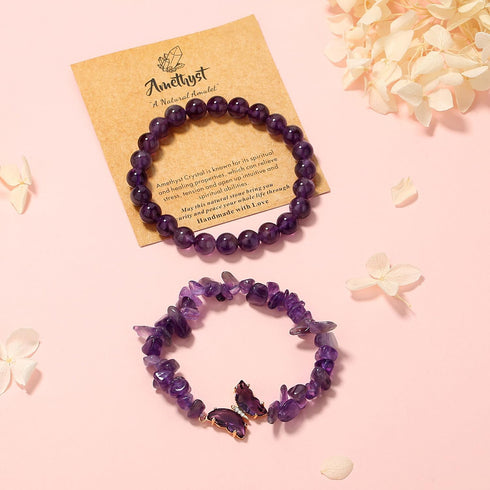 DUQGUHO 2Pcs Butterfly Bracelets for Women Healing Crystals Bracelets for Women Natural Gemstone Stretchable Chip Jewelry 8mm Crystal Beaded Brace...