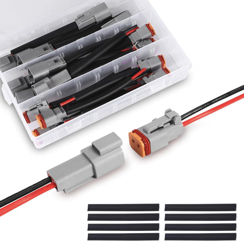 MUYI 2 Wire Connector, 8 Kits 16AWG DT Connectors Automotive Waterproof Electircal Plugs with 4.72" Pigtail Wiring Harness Heat Shrink Tube...