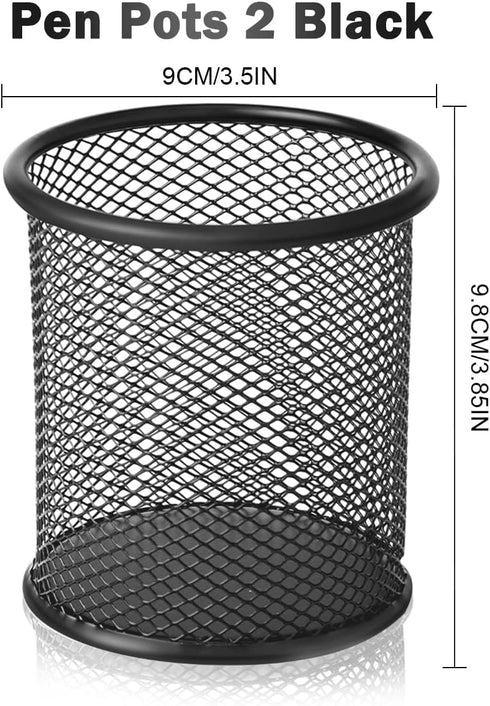 2 Pack Mesh Metal Pen Holder for Desk, 3.54×3.85IN Pencil Holder Workspace Organizers for School Office- Desk Accessories & Storage Products, Blac...