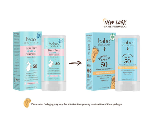 Babo Botanicals Sensitive Baby Mineral Sunscreen Stick SPF 50-70% Organic Ingredients - Zinc Oxide - NSF & Made Safe Certified - EWG Verified - Wa...