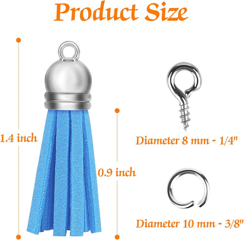 Keychain Tassels Jewelry Key Charms - 300pcs Keychain Tassels Bulk, 100pcs Key Chain Tassles, 100pcs Jump Rings, 100pcs Screw Eye Pins Hooks, Leat...