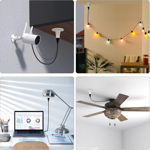 2 Pack Light Socket Outlet Adapter - E26 Light Socket to 3 Prong Plug Adapter 150? Heat-Resistant E26 Light Socket Outlet Light Bulb Adapter Socke...