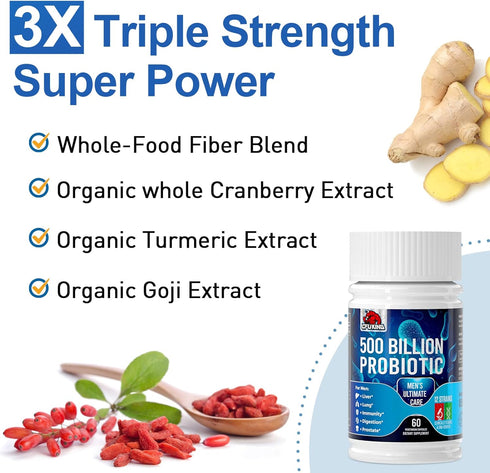 Probiotics for Men, 500 Billion CFU + 12 Strains Men's Probiotic with Turmeric Cranberry & Goji, Men's Ultimate Care, Probiotics for Digestive Hea...