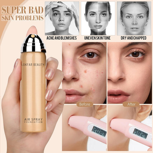 AirBrush Foundation Spray, Silky Mist Foundation Spray Makeup Set with Brush, Full Coverage Foundation for Smooth Radiant Finish, Formula Breathab...