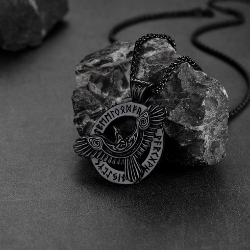 FaithHeart Retro Viking Necklace Mens Raven Pendant Neck Chains for Female...