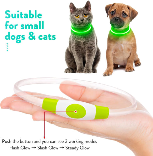 Led Dog Collars for Small Dog,Vizpet XS Light up Adjustable Collar USB Rechargeable Bright Safety Pet Collar for Cats Dogs(Green)...