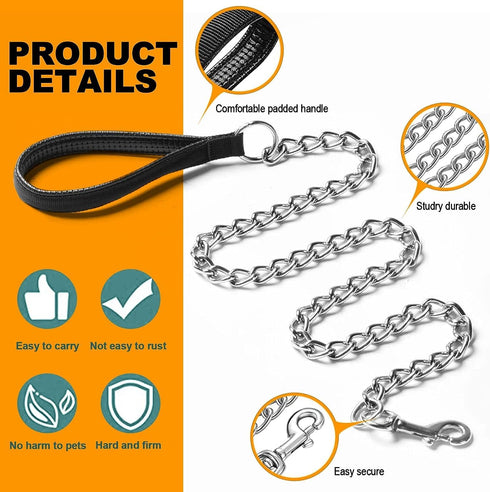 Heavy Duty Metal Dog Leash, 5 FT Chew Proof Pet Leash Chain with Soft Padded Handle for Large & Medium Size Dogs (5 FTx3 mm (20-100 lbs))...