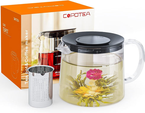 Glass Teapot with Infuser - 1500ml/50 OZ Tea Kettle Stovetop Safe Tea Pot for Blooming Tea Loose Leaf Tea, Premium Tea Maker with Gift Box...