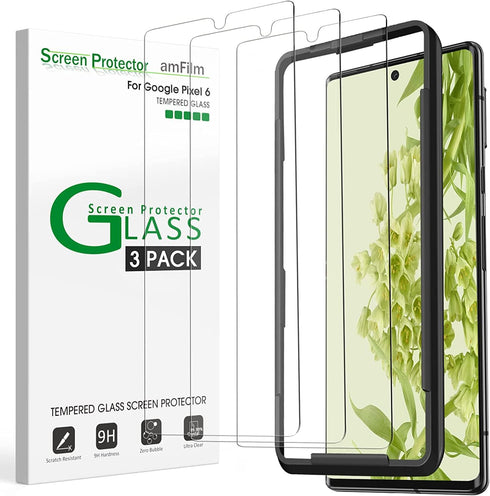 amFilm Screen Protector for Google Pixel 6, 0.26mm Thickness HD Clear, Anti-Scratch Bubbles-Free, Tempered Glass, 3 Pack...
