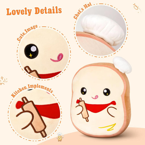Glow Guards Original 13-Inch Funny Toast Sliced Bread Pillow Bread Shape Plush Hugging Pillow with Rolling Pin Soft Toast Plush Toy Pillow Birthda...