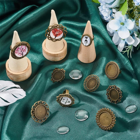 SUNNYCLUE 10 Sets Cabochon Ring Blanks Cabochon Ring Setting Adjustable Ring Settings Oval Adjustable Ring Blank Finger Ring Blanks Glass Cabochon...