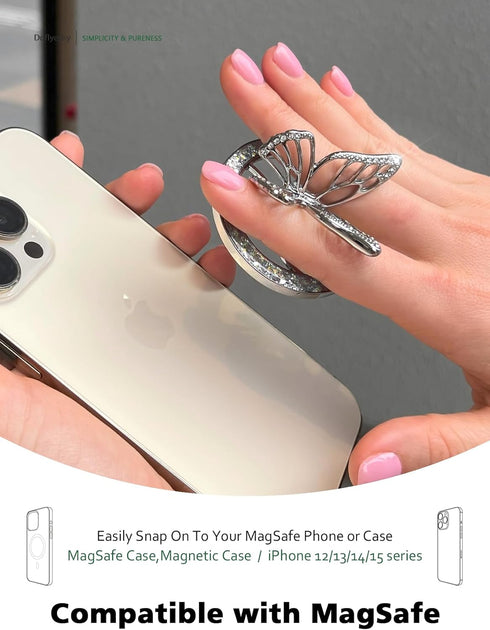 2024 Upgrade Magnetic Phone Grip Compatible with MagSafe, Butterfly Phone Grip Holder Finger Kickstand for MagSafe, Adapter Ring for MagSafe Inclu...