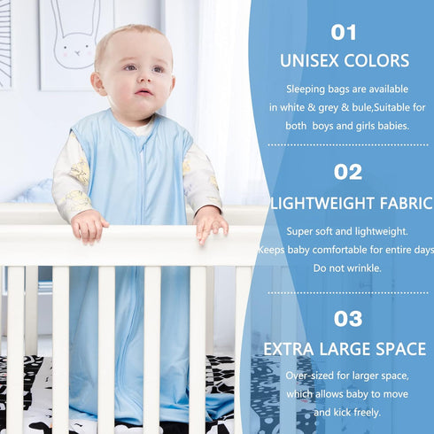 3 Pack Baby Sleep Sack 3-6 Months 100% Rayon Cotton Baby Sleeping Bag 2-Way Zipper Toddler Wearable Blankets Comfy Stretchy Thin Sleep Sacks TOG 0...