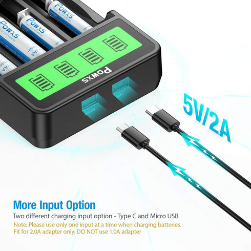 POWXS Universal Lithium 18650 Battery Charger for 3.7V Li-ion 18650 26650 18490 17670 17500 22650 21700 20700 18350 16340 RCR123A 14500, AA AAA & ...