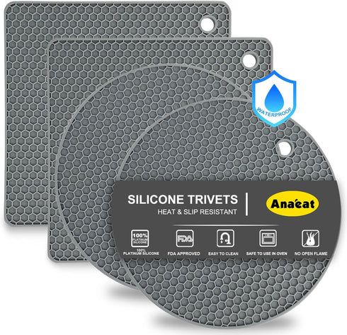 Anaeat 4 Pack Silicone Trivet Mats BPA Free - Heat Resistant Thicken Pot Holders, Multipurpose Hot Pads Non-Slip for Kitchen Potholder, Hot Dishes...
