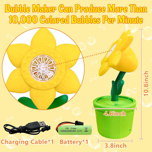 MEMOVAN Sunflower Bubble Machine Flower Bubble Maker Flower Pot Bubbles Machine Automatic Bubble Maker Toy with Musical & Lights for Kids Birthday...