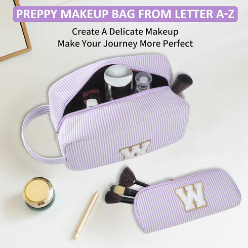 2pcs Personalized Initial Makeup Bag A-Z, Travel Toiletry Bag Monogram Make Up Bags Preppy Cosmetic Bag Makeup Pouch Birthday Graduation Gifts Bag...