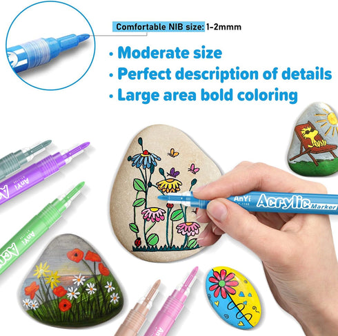 Acrylic Paint Marker Pens, 18 Colors Premium Waterproof Permanent Paint Art Marker Pen Set for Halloween Painting Pumpkins, Christmas Gifts, Rock ...