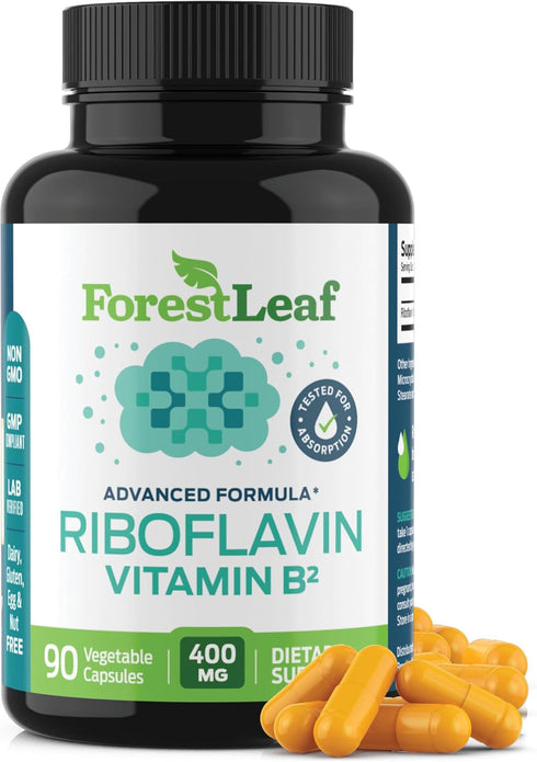 ForestLeaf Vitamin B2 Riboflavin 400mg - Energy, Skin & Cellular Health Supplement - Nervous System Support - Vitamin B 2 VIT B - Non-GMO & Gluten...