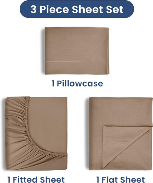 3 Piece Twin Sheets Set | Twin Bed Sheets Set – Light Weight, Soft Breathable Sheets | Brushed Cotton Rich Blend | Secure-Fit, Wrinkle Resistant, ...