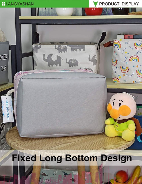 LANGYASHAN Rectangular Storage Bin Collapse Canvas Fabric Cartoon Storage Basket with Handles for Organizing Home Kitchen Boys and Girls Toys Offi...
