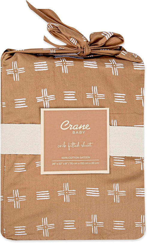 Crane Baby Soft Cotton Crib Mattress Sheet, Fitted Sheet for Cribs and Toddler Beds, Copper Dash, 28”w x 52”h x 9”d...