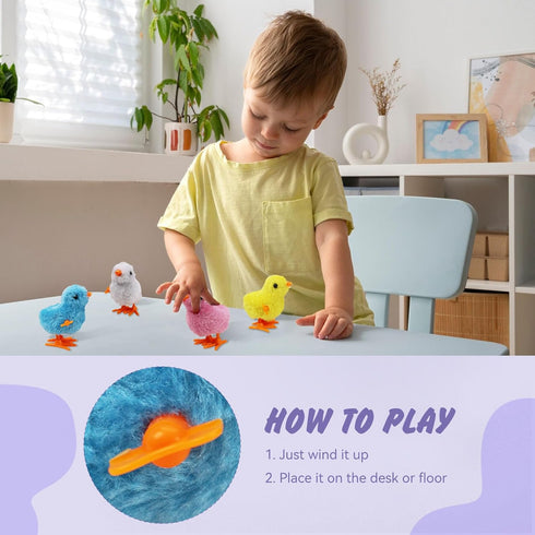 2-PCS Chicken Plush Wind Up Toys for Kids and Toddlers, Wind Up Easter Toys for Easter Egg Fillers, Goody Bag Stuffer - Soft Kawaii Windup Baby Ch...