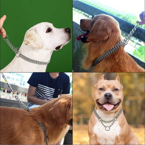 Dog Pet Martingale Pinch Metal Stainless Steel Collar for Training Walking Link Double Plated Choke Chain Neck for XL Dogs 24-28"...