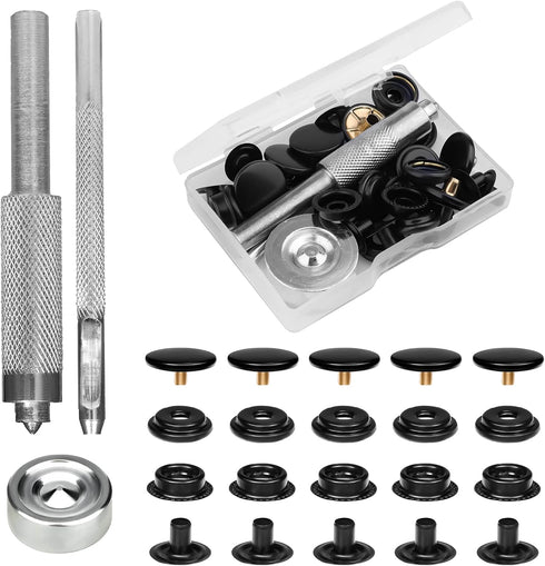 SAVITA 43pcs Snap Fasteners Kit with Setter Base Hollow Punch Tool, Heavy Duty Metal Buttons Snaps for Clothing No Sew Snaps for Leather Jackets J...