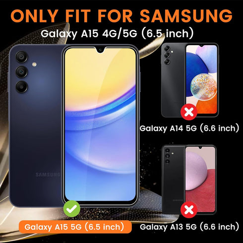 4+4 Pack Samsung Galaxy A15 5G Screen Protector, 4 Pack Tempered Glass Screen Protector with 4 Pack Camera Lens Protector, 9H Hardness Anti-Finger...