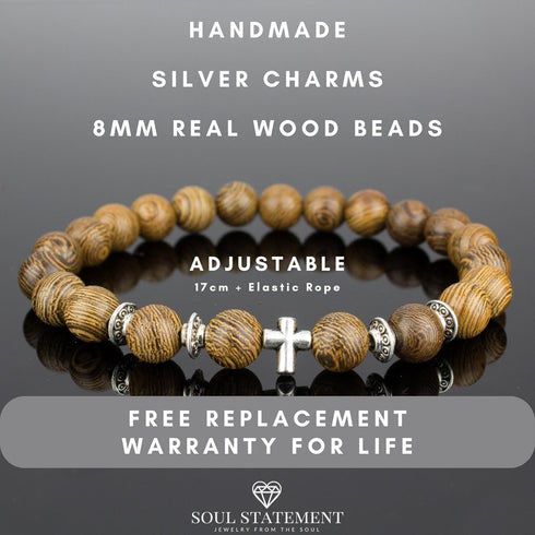 Wood Beaded Cross Bracelet for Men: Confirmation Gifts for Boys First Communion Religious Cross Statement...