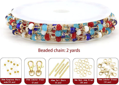 ZHFMLY 6ft Jewelry Crystal Chain Beaded Rosary Link Chains Gold Plated Handmade Chain Roll for Craft DIY Bracelet, Necklace, Glass, Mask, Shoes, C...