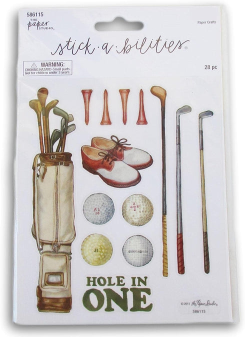 Hole in One Golf Stickers Adhesive Decals for Vintage Golfing Crafts, Cardmaking, Scrapbooks & More - 28 Pc...