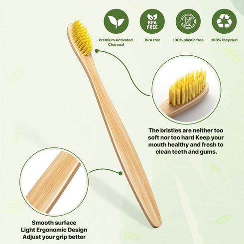 10 Color Soft Bristles Natural Bamboo Toothbrushes Set, Premium BPA Free for Best Clean, Eco-Friendly, Plastic-Free, Vegan, Biodegradable & Compos...