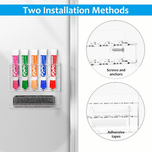 Dry Erase Marker Holder, Wall Mounted Marker Holder with 10 Slots, Acrylic Marker Holder for Classroom Organization, Sticky Pen Marker Holder for ...