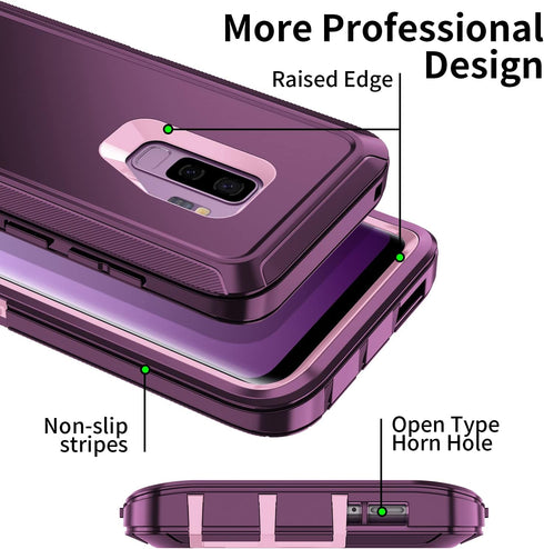 for Galaxy S9 Case, Heavy Duty Shockproof Dust/Drop Proof 3 Layer Full Body Protection Rugged Cover Case for Galaxy S9, Purple/Pink...