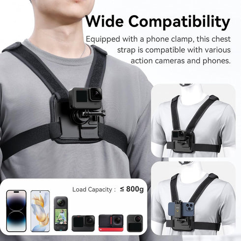 ULANZI CM028 Adjustable Chest Mount Harness w Vertical/Horizontal Switching for GoPro DJI Insta360 Action Cameras - Phone POV Chest Strap Mount Ha...