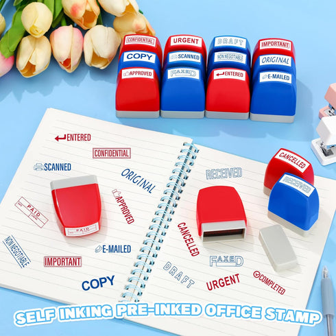 Crtiin 16 Pcs Office Stamp Set Message Self Inking Rubber Stamp Set for Office Stamps Completed Faxed Scanned Stamps for Office Message Supplies (...