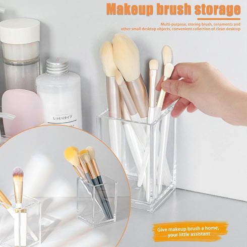Cerpourt 3 Pack Clear Acrylic Makeup Brush Holder,Acrylic Cosmetic Brushes Storage Organizer,Pencil Pen Holder Cup for Desk,Modern Design Desk Acc...