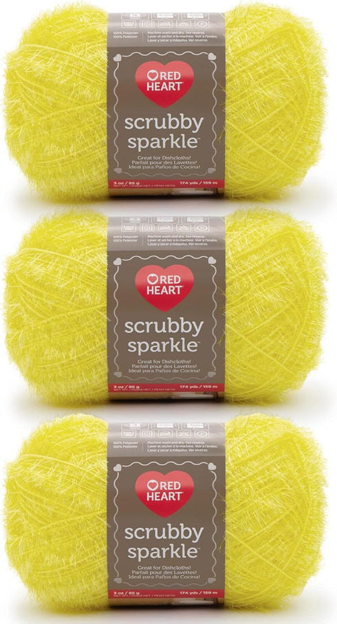 Red Heart Scrubby Sparkle Lemon Yarn - 3 Pack of 85g/3oz - Polyester - 4 Medium (Worsted) - 174 Yards - Knitting/Crochet......
