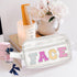 Clear Preppy Patch Makeup Bag Cosmetic Pouch with Glitter Bling Letters for Women Teen Girls Sister, Make Up Travel Stuff Organizer Cute Stylish T...