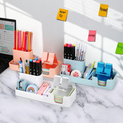 LETURE Pen Holder for Desk, Desktop Organizer with Mobile phone holder/Pencil Holders/Sticky Note Tray/Paperclip Storage and Office Stationery Acc...