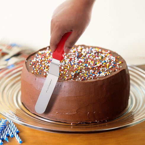 Angled Icing Spatula, Stainless Steel Offset Spatula, Cake Spatula Set of 2 Red 6" & 8"...