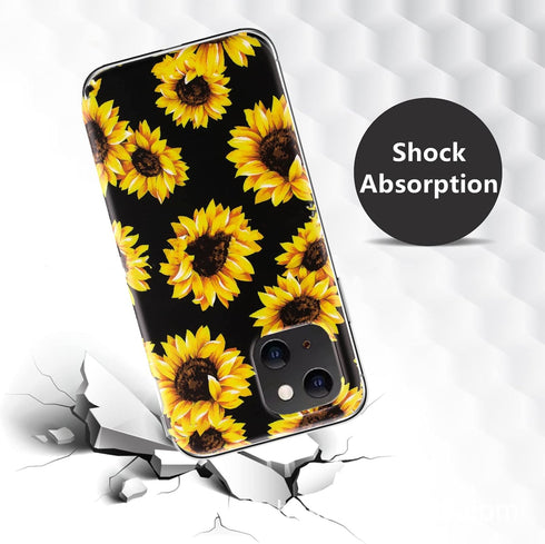 Case for iPhone 13 Mini, Sunflower Floral Pattern, Shockproof Soft Silicone Slim Cute Yellow Flower Case Compatible with iPhone 13 Mini 5.4 Inch...