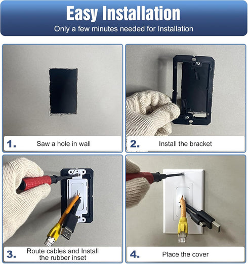 VCELINK Wall Plate Cable Pass Through with Mounting Bracket, Single Gang Flexible Rubber Opening Cable Outlet Cover for Low Voltage Cables, Wall M...