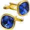 Blue Zircon Gemstone Cufflinks for Men Lady In Gift Case 14K Gold Plated Square Men's Cufflinks Jewelry Set for Wedding Anniversary Business Party...