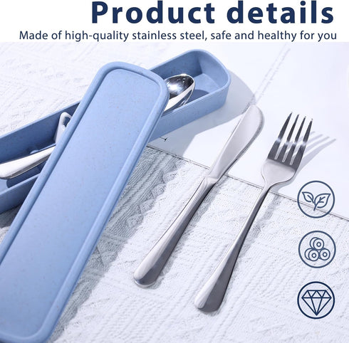 HANSGO 3PCS Portable Utensils Set with Case, Travel Cutlery Set Stainless Steel Utensils Reusable Silverware for Lunch Camping School Picnic Offic...