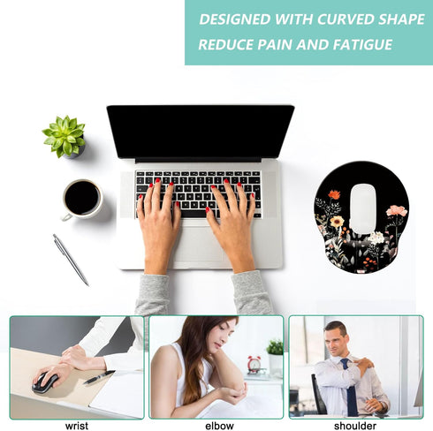 Mouse Pad with Wrist Support, Ergonomic Mouse Pad with Memory Foam Wrist Rest Cushion, Non-slip Rubber Base Gaming Mice Pad for Home Office Comput...