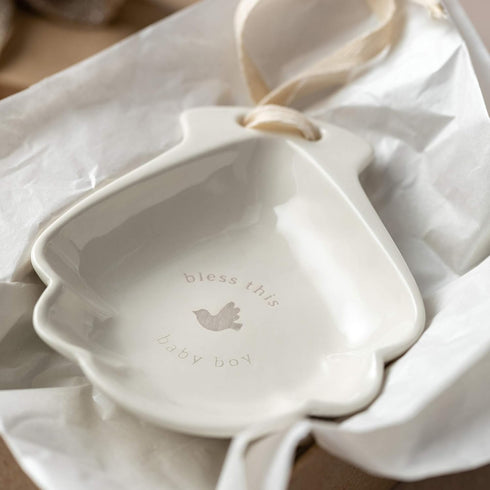 DEMDACO Bless This Baby Boy Glossy White 5 x 4 Ceramic Stoneware Decorative Baptism Bowl...